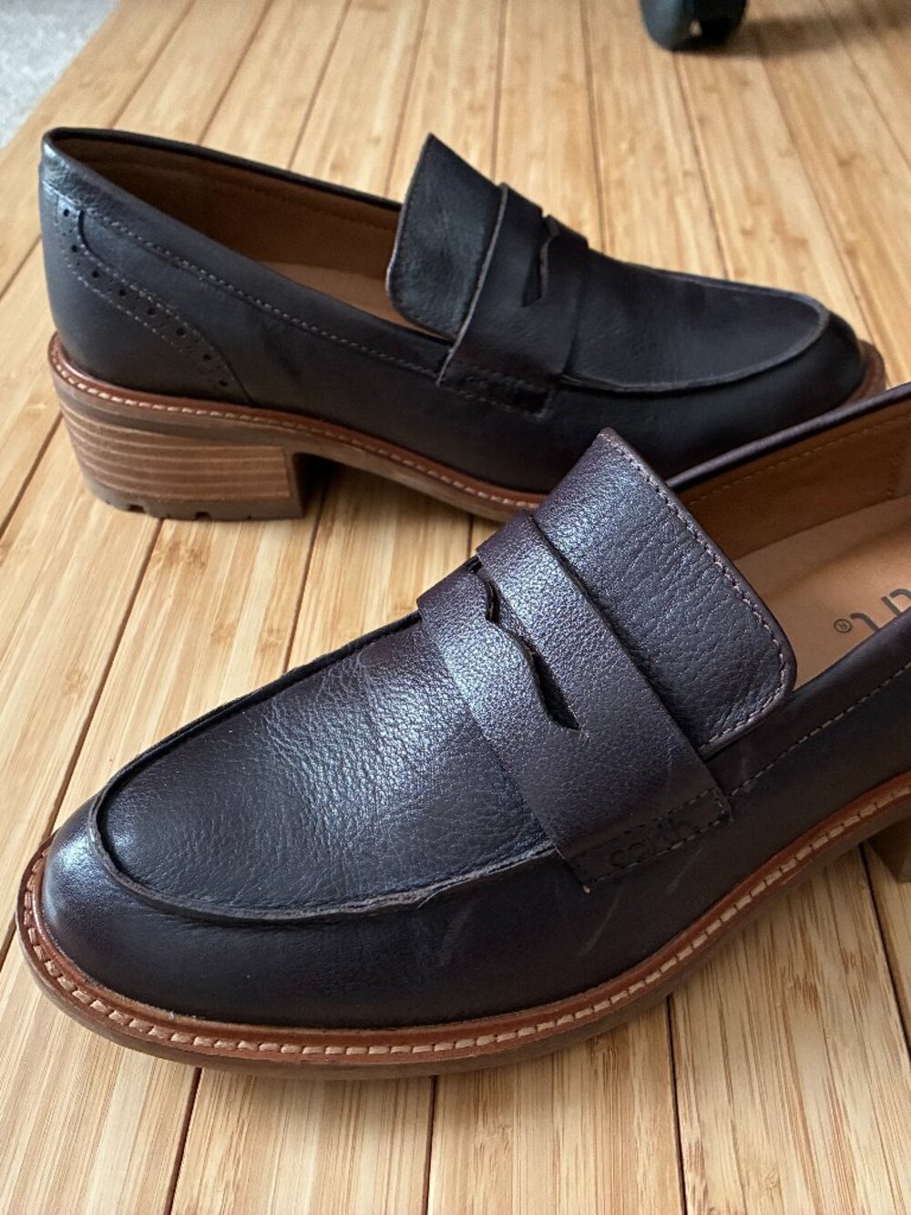 New Earth Block Heel Slip-On Penny Loafers 7.5
